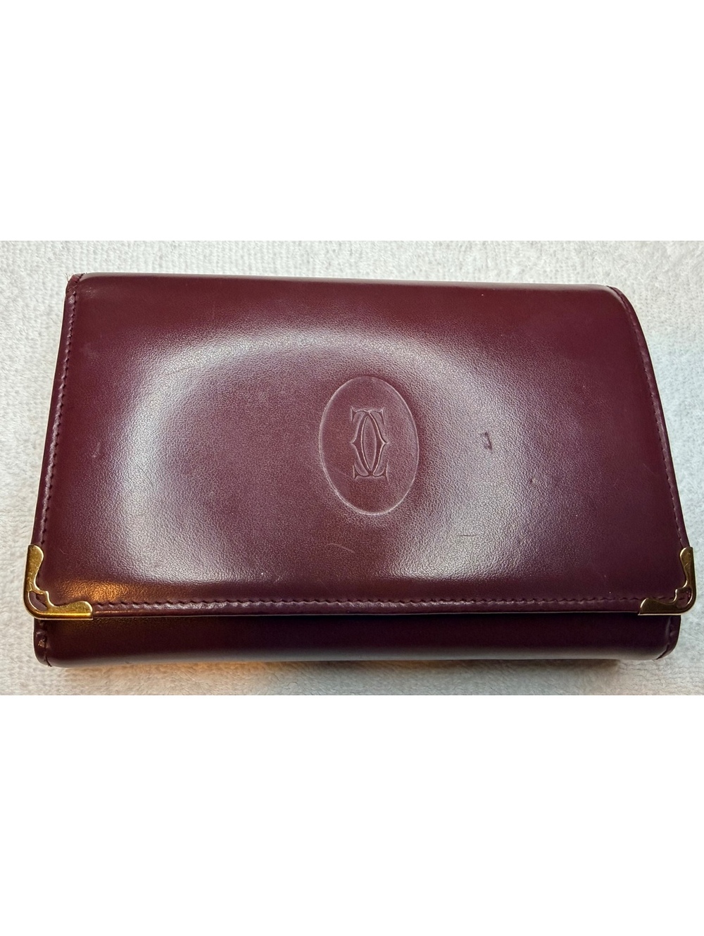 Cartier Burgundy Leather Wallet with Gold Corner Accents #1001